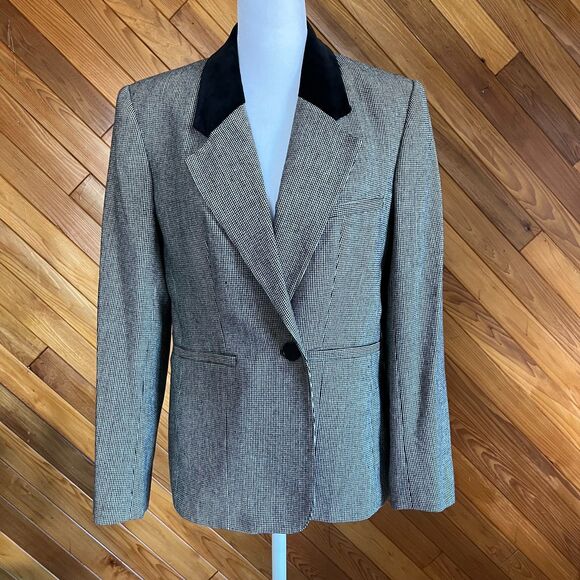 Vintage 80s Black and White Micro Houndstooth Wool Blazer - Picture 1 of 7